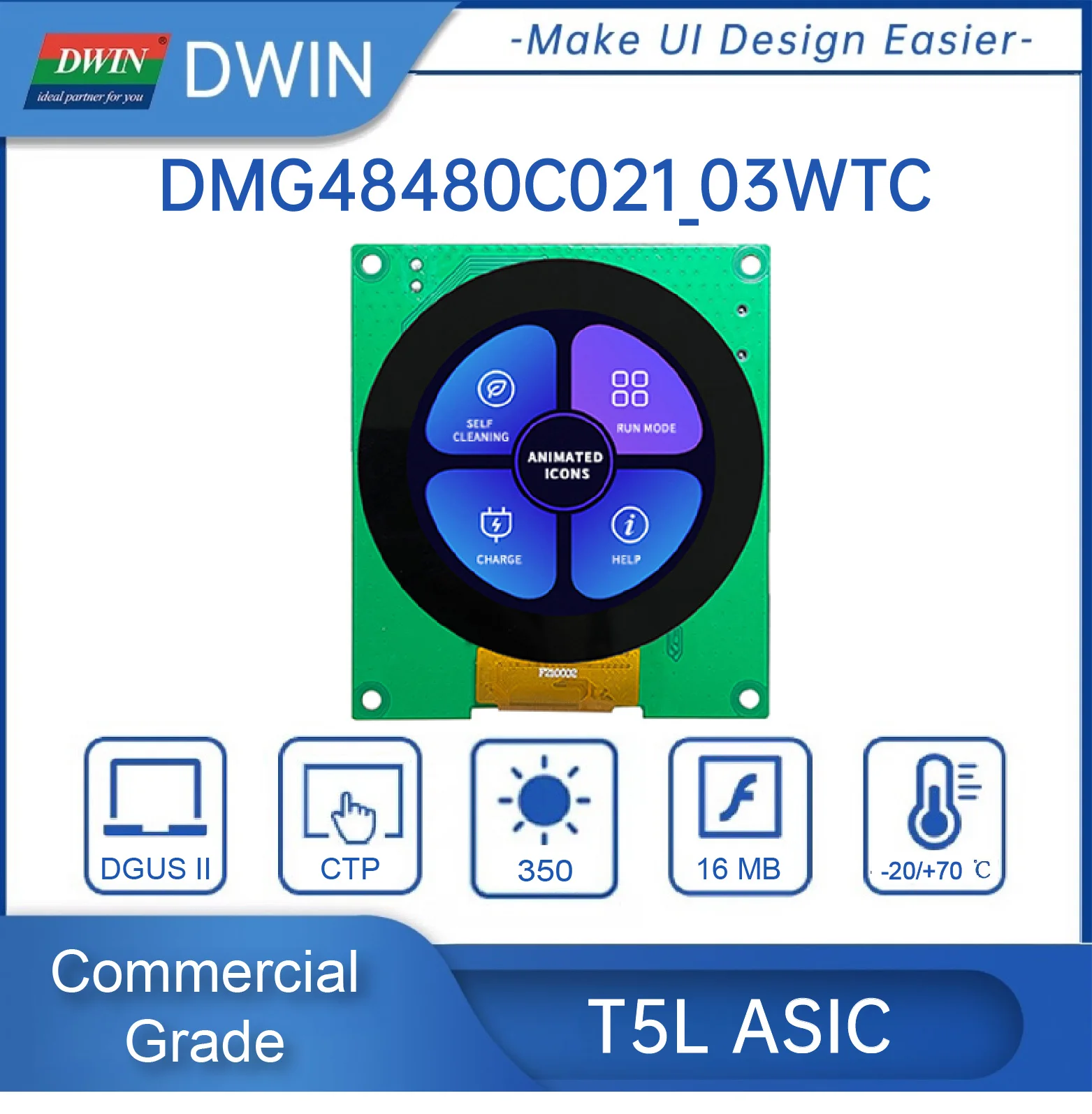 

DWIN 2.1" Round LCD IPS Display Modules 480*480 Pixels TTL/RS232 Interface Capacitive Touch Screen Panel for Arduino Project