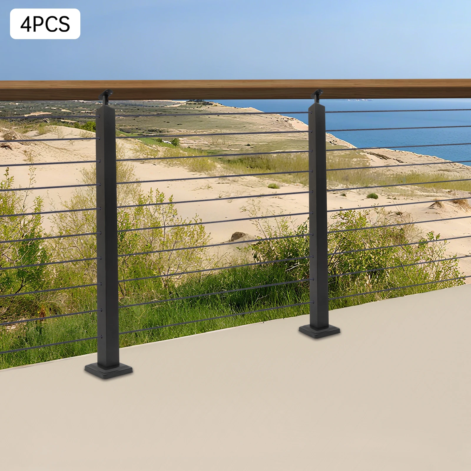 4-Piece Stainless Steel Deck Railing Posts, 36 Inch Adjustable Top Mount w/ 10 Holes, 220 lbs Max Load for Cable Railing Systems