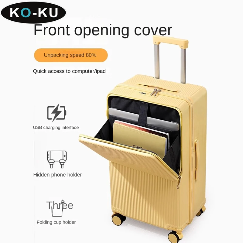 KO-KU Front Opening Luggage Female 2024 New Large Size Trolley Case 26 Inch Universal Wheel Suitcase 20\'\'Password Boarding Box