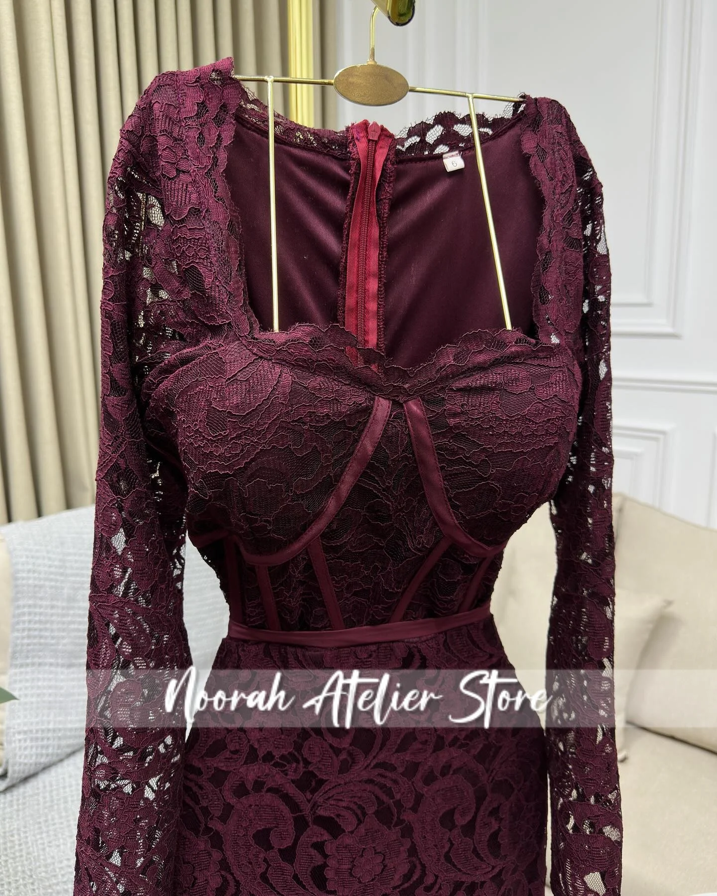 Sexy Wine Red Lace sweetheart Long Sleeves Luxury women Evening Dresses 2025 Women Mermaid Dubai Long Party Gown Customized