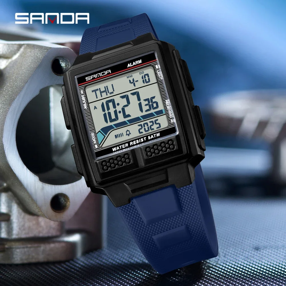 

SANDA 2212 unisex sports electronic watch 5ATM waterproof night light countdown stopwatch alarm clock 3D stereo case