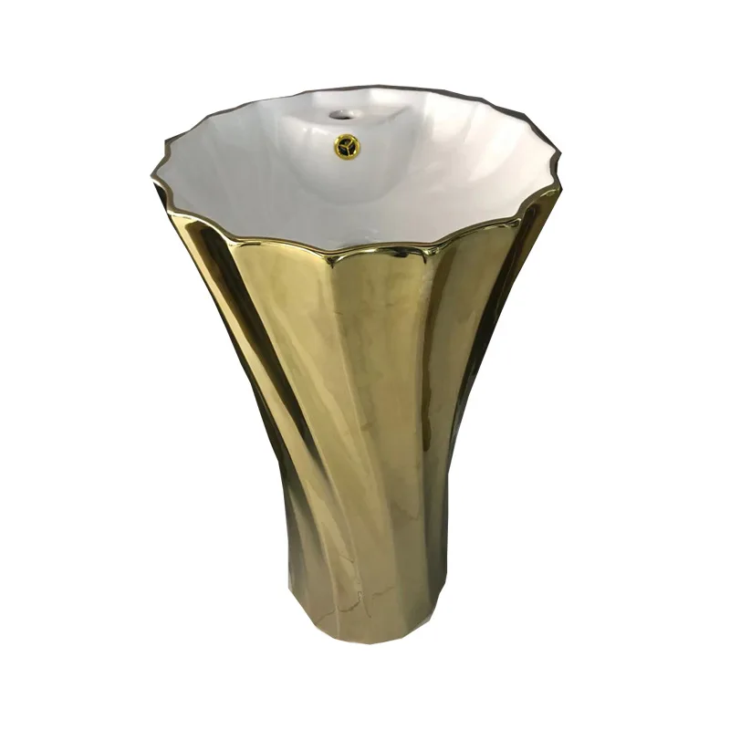 

Electroplated gold floor column basin integrated round wash local tyrant gold wash basin integrated column