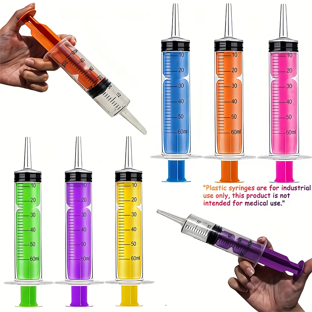 1 X 60ml Colored Syringe with Cap, Available in Various Colors, Suitable for Scientific Laboratories, Liquid Measurement, Liquid Dispensing, Oiling or Gluing, Etc., Green, Blue, Yellow, Red, Orange, Purple, with Clear Graduations, Versatile for Multiple Uses