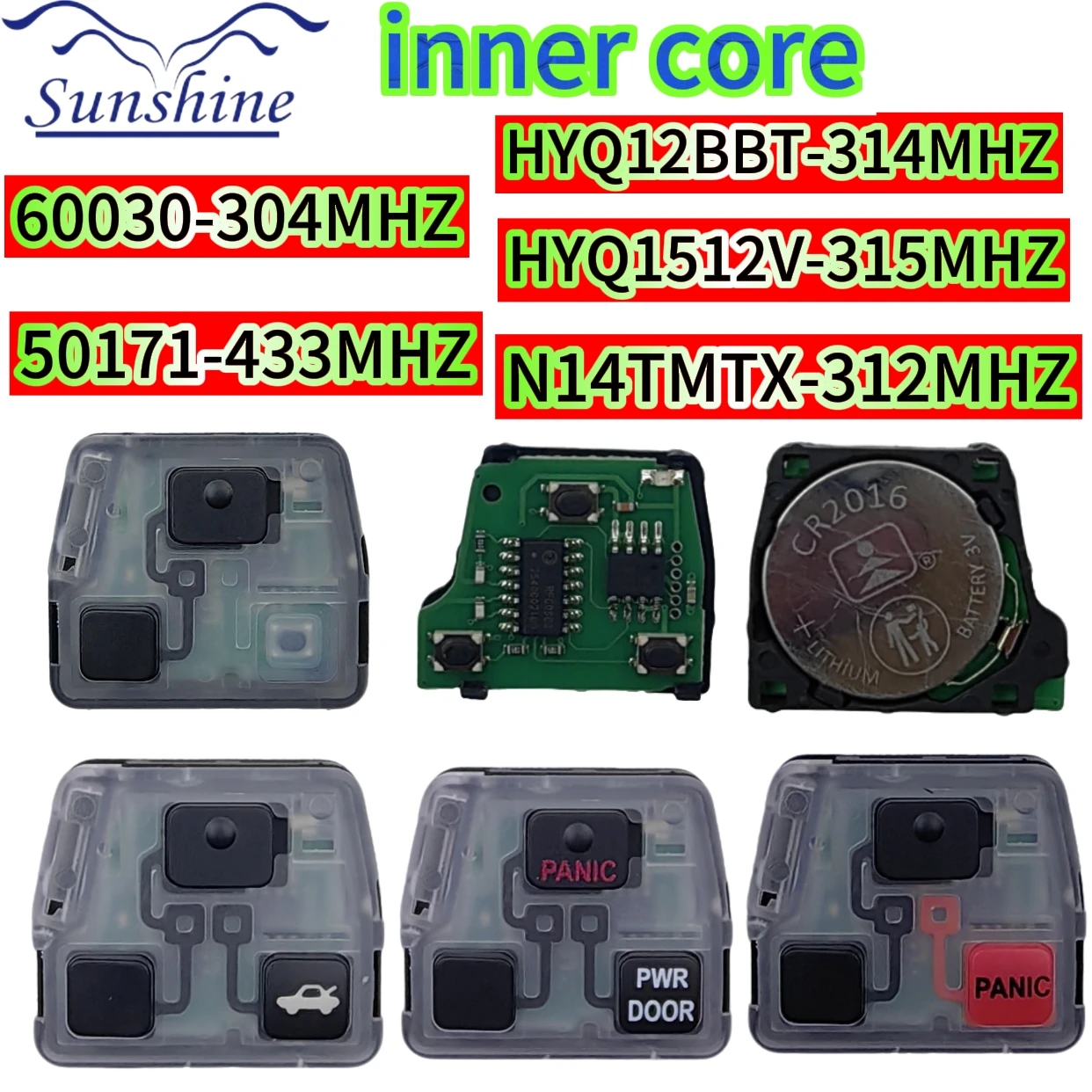 3PCS N14TMTX HYQ12BBT 314.3MHz HYQ1512V 315MHz P/N:60030 304MHz P/N:50171 433MHz Car Key Remote Core For Toyota Lexus Old Model