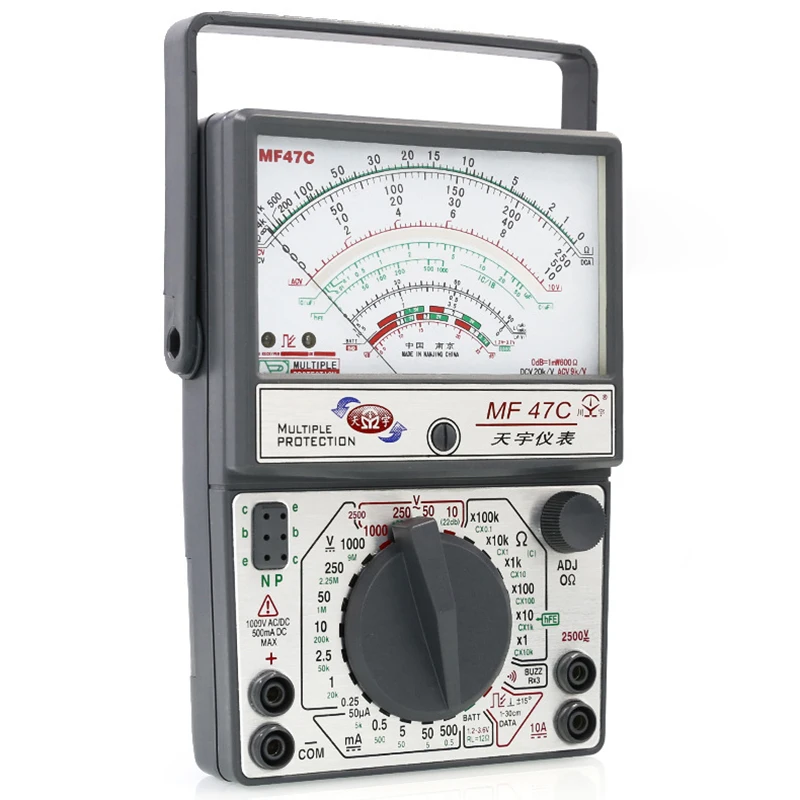 MF47C High Precision Pointer Multimetro Ammeter Voltmeter Analog Meter Anti Burning High Precision 2500V Multimeter rx100k