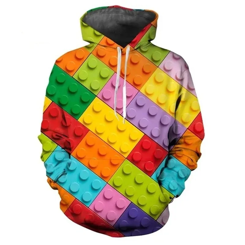 Colorful Building Blocks Graphic Men's Women's Hoodies Funny 3D Print Long Sleeve Hooded Sweatshirts Fashion Creative Casual Top