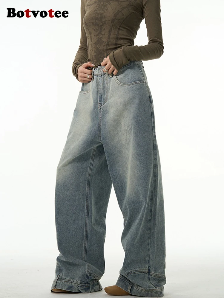 Pantalones vaqueros holgados con bolsillo al revés para mujer, moda Ins, pantalones vaqueros Retro americanos, pantalones de talle alto, ropa de calle, pantalones vaqueros sueltos