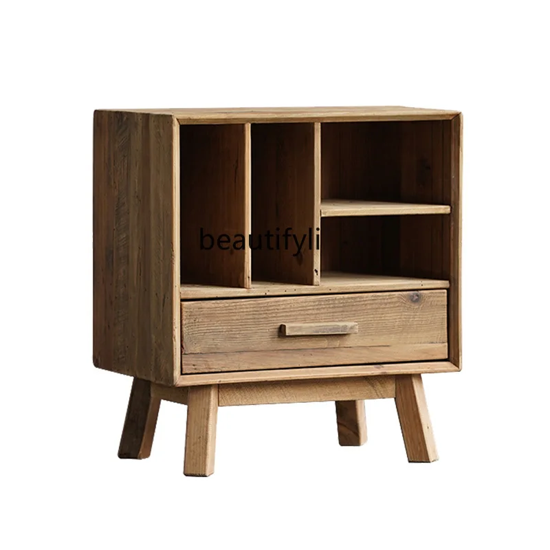 

Log retro magazine cabinet old pine made old side cabinet wabi sandy wind solid wood wall locker