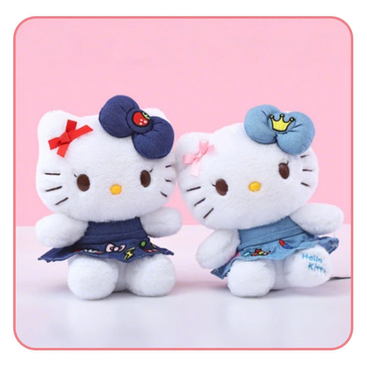 Original Anime Sanrio Hello Kitty Jeans Skirt Collection Kawaii Stuffed Plush Toys Cute Dolls Ornament Birthday Gift For Kid