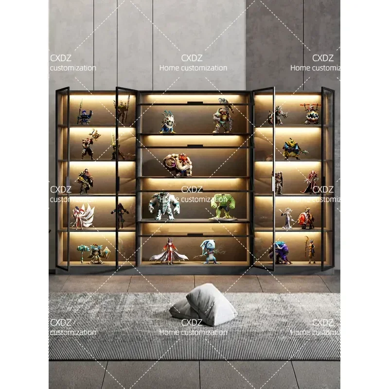 Light Luxury Display Cabinet with Lamp Glass Door Dust Proof Model Showcase Storage Custom Cabinet for Home Decor