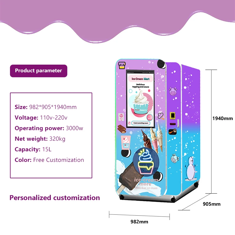 Coin Operated Soft Serve Ice Cream Vending Machines Ice Cream Self Service Machine Snack Robot Ice Cream Vending Machine
