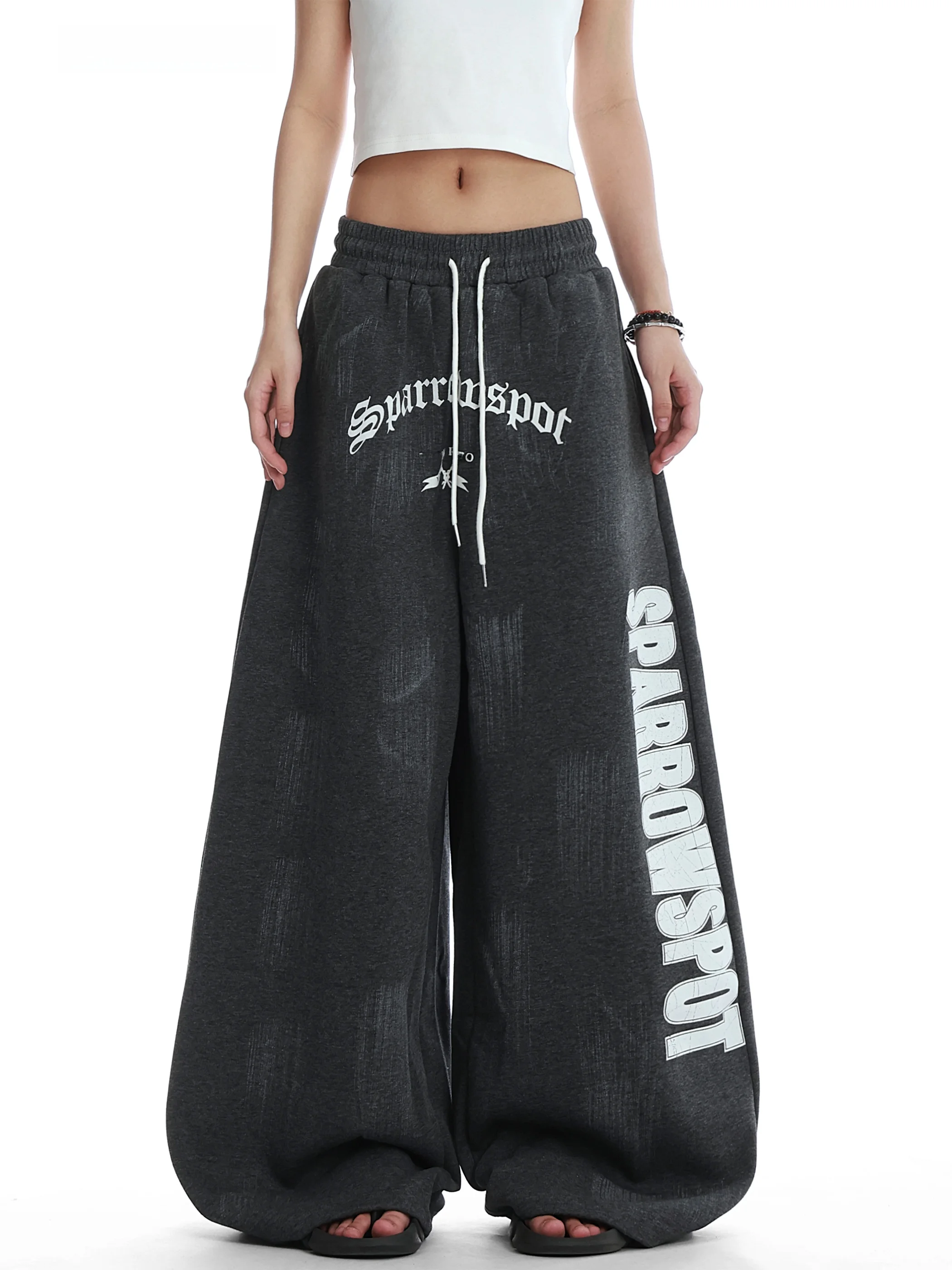 

Vintage Craed Print Casual Pants Women's Autumn Winter Loose Wide Leg Floor Length Trousers Comfortable Soft Fabric