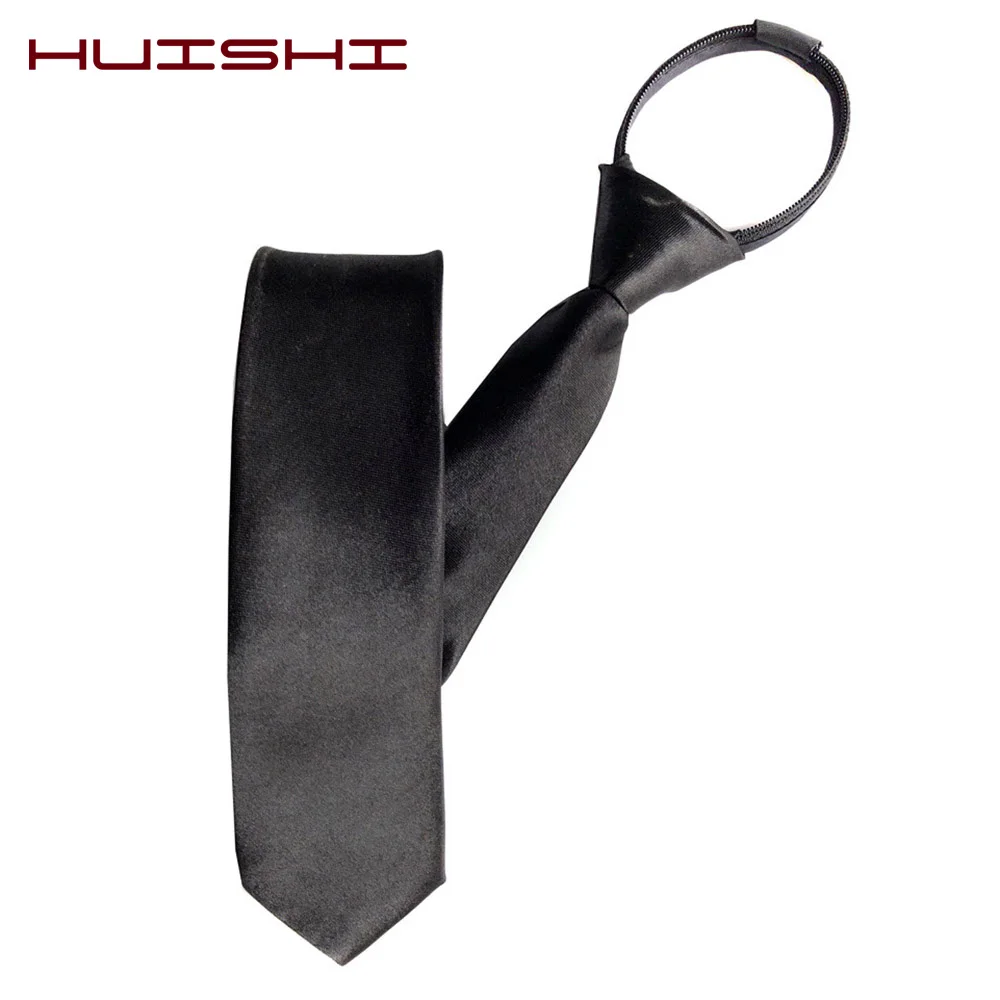 HUISHI Black Tie Clip On Tie cravatte di sicurezza per uomo donna Slim stretto cravatta rosso blu Slivery Solid cravatta per uomo camicie Suit