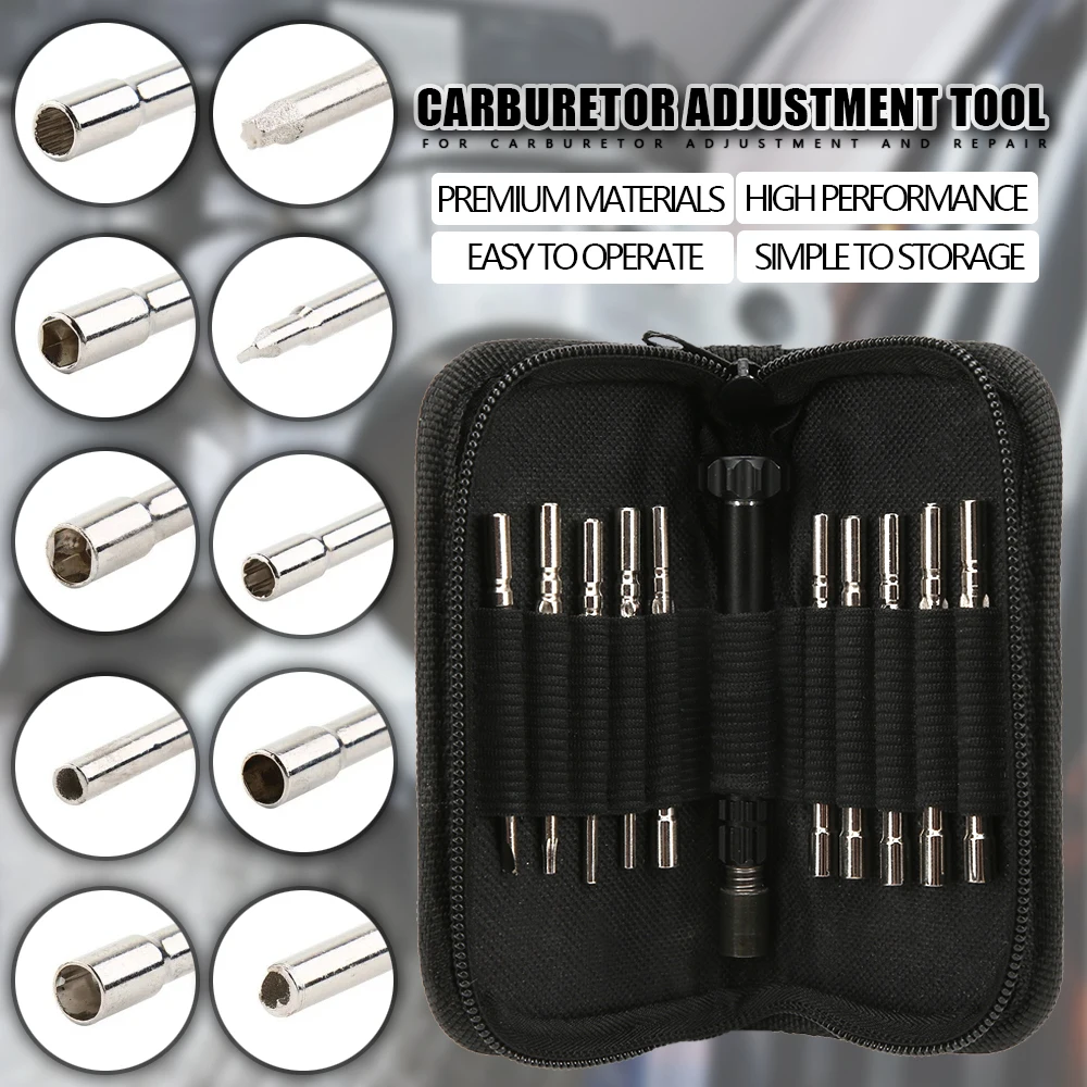 12PCS Carb Handle Screwdriver Carburetor Adjustment Screwdriver with Adapter Handle Metal Maintenance Repair Tool Kit