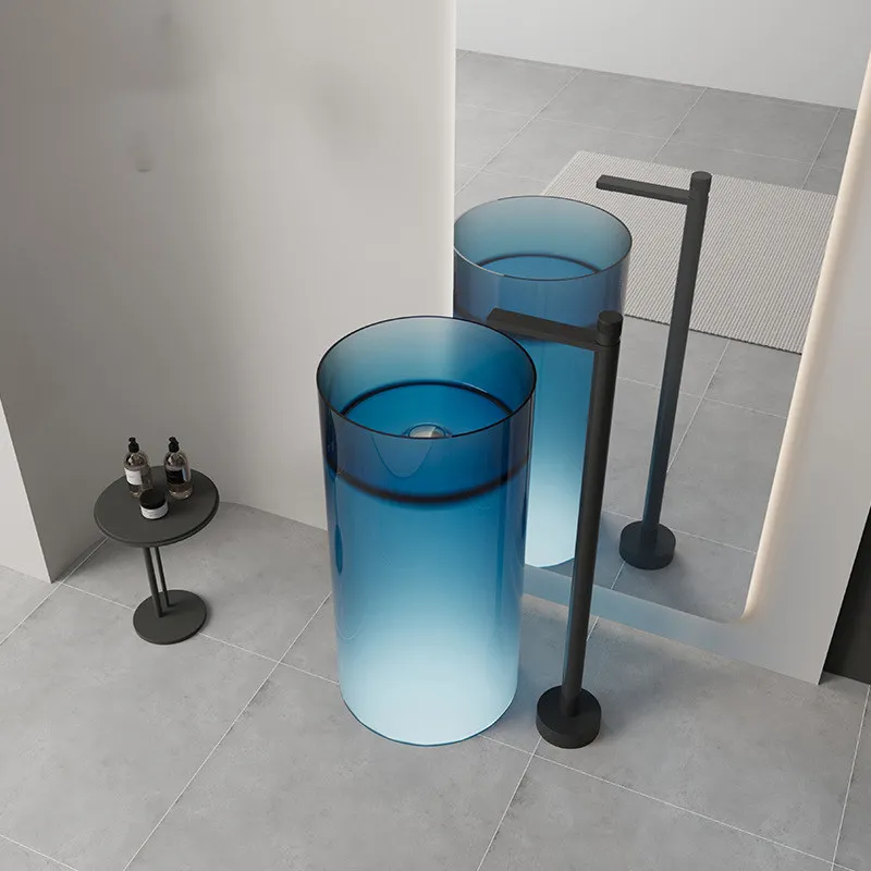 Colored Pure Acrylic Transparent Resin Crystal Art Integrated Floor Standing Toilet Sink Basin Modern Bathroom Design