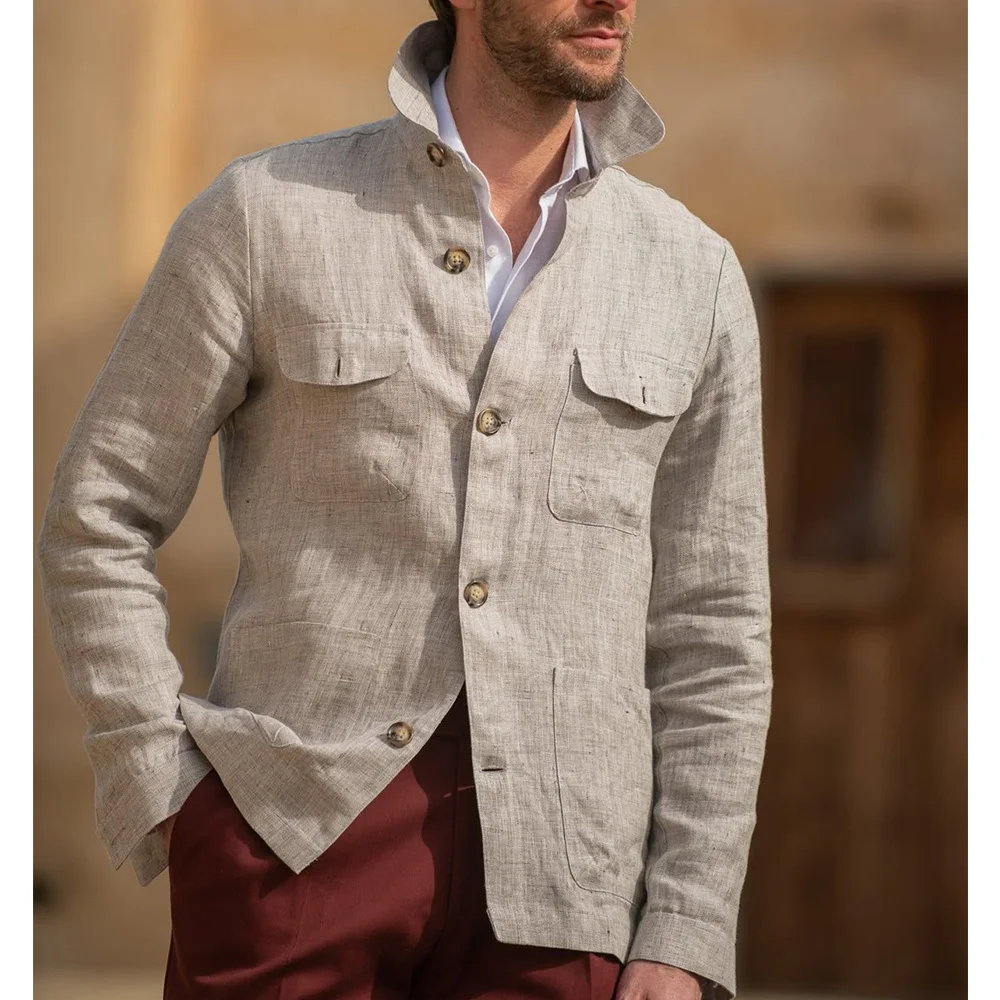 

Men's Suit Blazer - Cotton Linen Single Breasted Slim Fit Stylish Comfortable Business Formal Wear Elegant Casual Work Jacket Fo