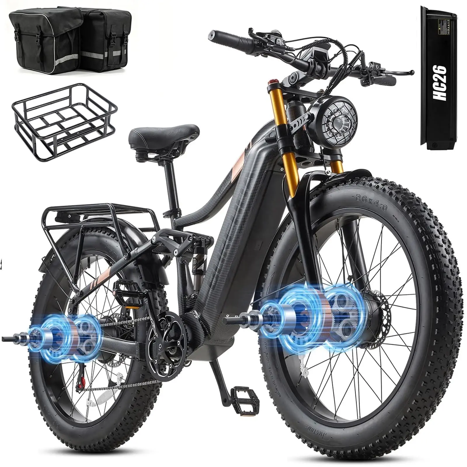 2026 Dual Motor Electric Bike for Adults AWD 5000W/3000W Peak 40 MPH/30 MPH E Dirt Bike, 52V/48V Removable Battery 65/80/150 Mil image 17