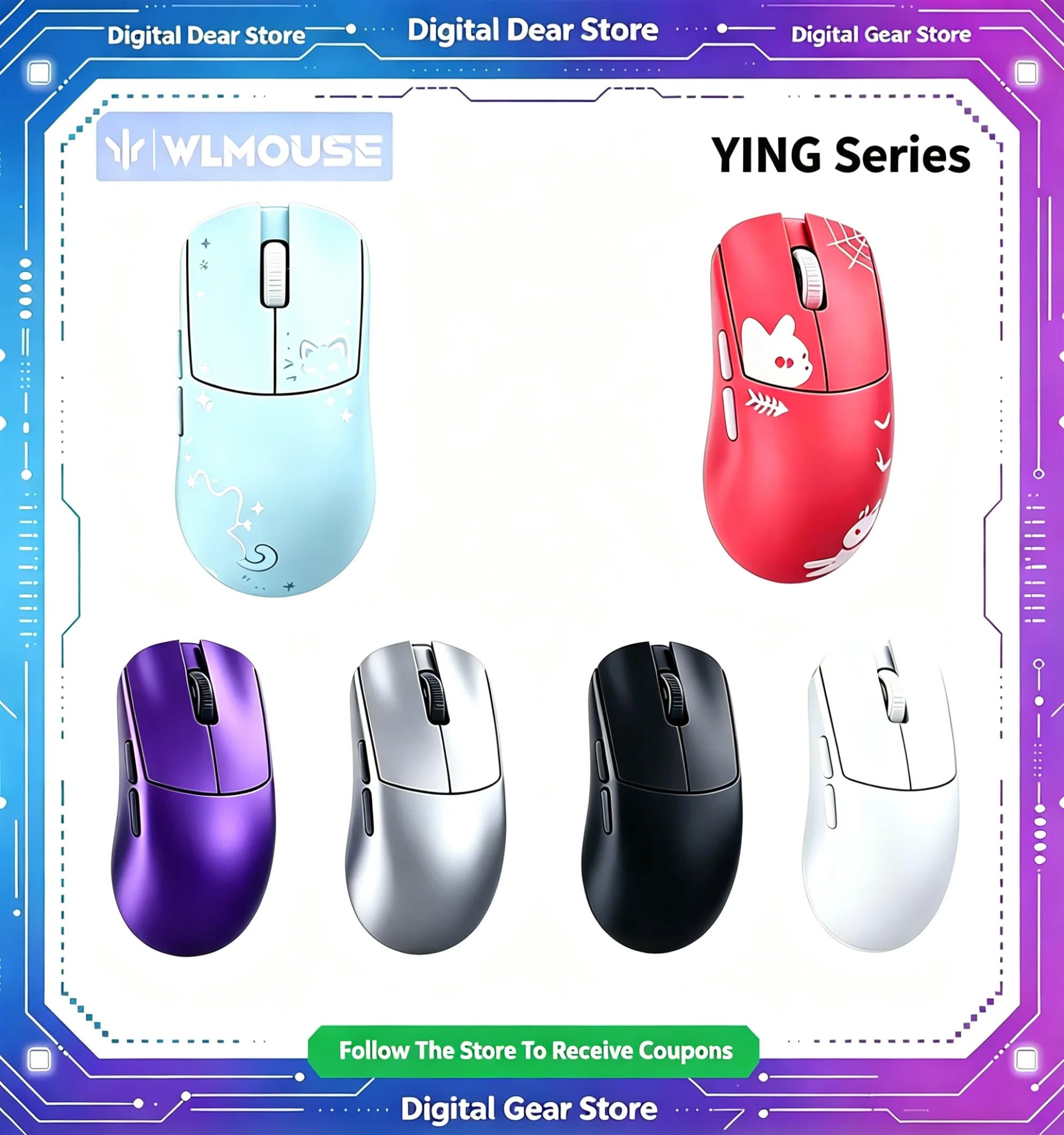 WLMOUSE YING Wireless Gaming Mouse Magnesium Alloy Shell 47g Ultra Lightweight PAW3950HS Sensor 8K Polling Rate Two Mode Optical