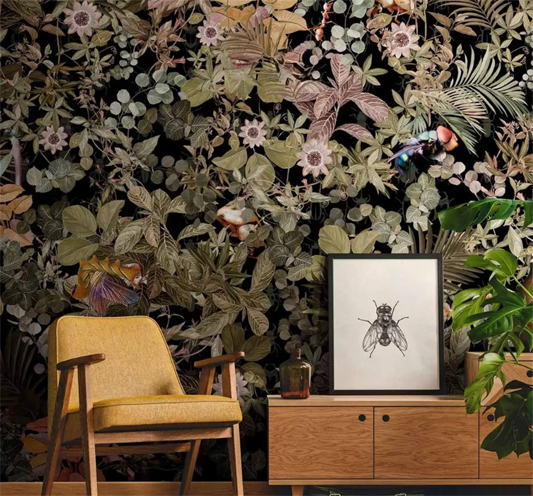 Customized South Asian Jungle Plant Insect-Free Murals Wallpaper for Bedroom Entryway and Dining Room Accent Walls