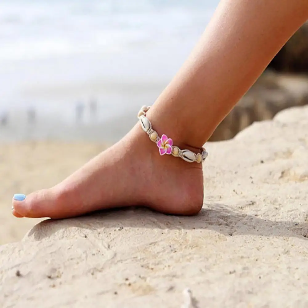 Frangipani Bohemia Shell Chain Anklet Women Anklets Clay Shell Flower Sea Beads Anklet Foot Chain Women Barefoot Ankle Bracelet