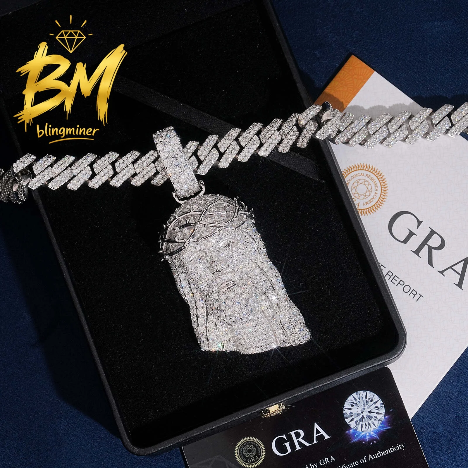 Blingminer Iced Out Jesus Piece VVS Moissanite Pendant For Men Women S925 Silver Pendants Jewelry Pass Diamonds Tester Free Ship