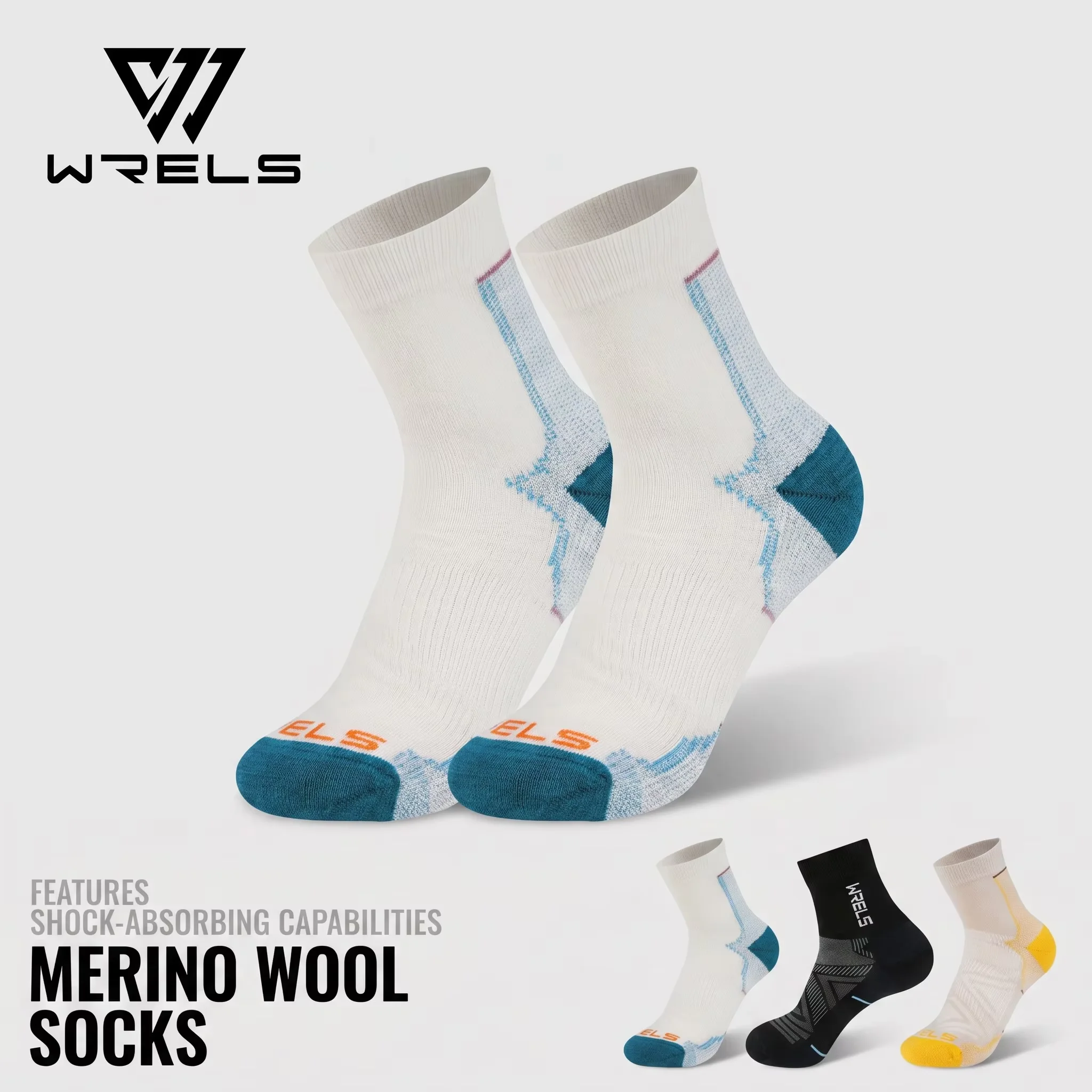 WRELS 1/2/3 Paar Merinowoll-Radsocken, dicke, gepolsterte Knöchelsocken, feuchtigkeitsableitend, für Herren und Damen, Thermosocken zum Wandern und Laufen.