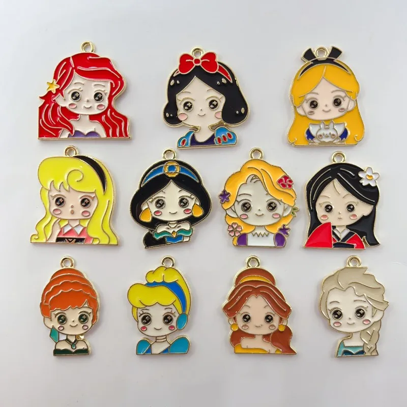 10pcs Princess Cartoon Girl Oil Drop Enamel Metal Charms DIY Jewelry Accessory