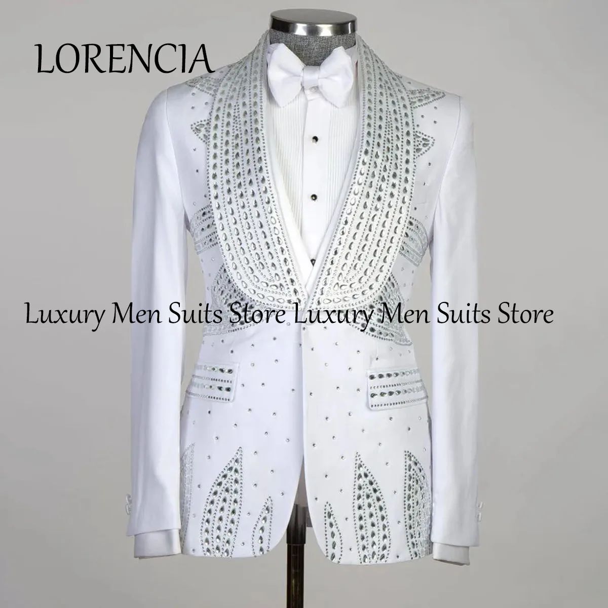 

Мужские костюмы из двух предметов, однобортный металлический блейзер с бусинами и лацканами, блейзер для выпускного вечера