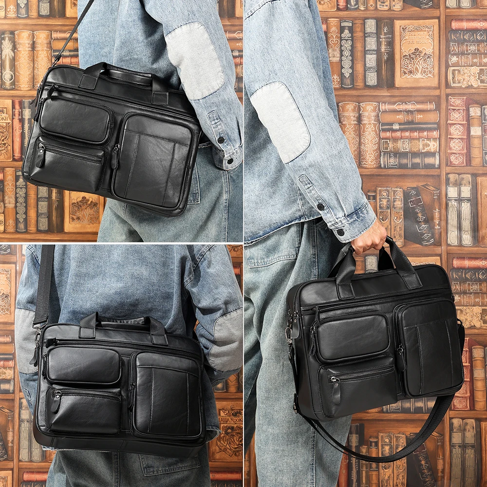 JOYIR-maletín de negocios de piel de vaca para hombre, bolso de hombro para ordenador portátil de 15,6 pulgadas, bandolera de oficina