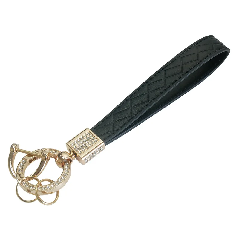 Extended Leather Car Keychain Lanyard Gold Rhinestone French Keychain Available in Red, White, Black, Pink, Blue, Brown