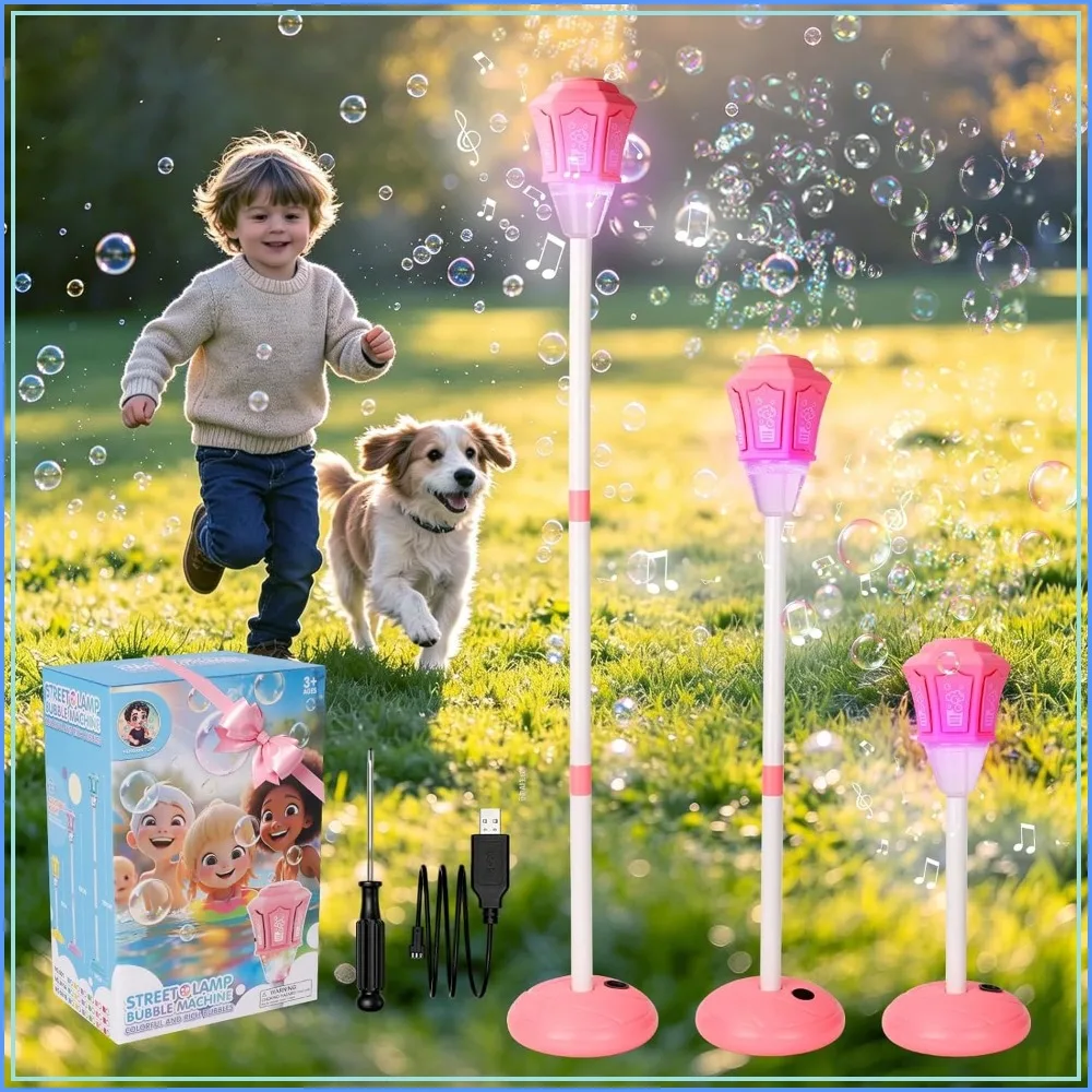 

2026 Automatic Bubble Machine Tower, 47" 3-Level Adjustable, Light & Music, Outdoor Toy for Garden, Patio, Parties, Birthday, Wedding