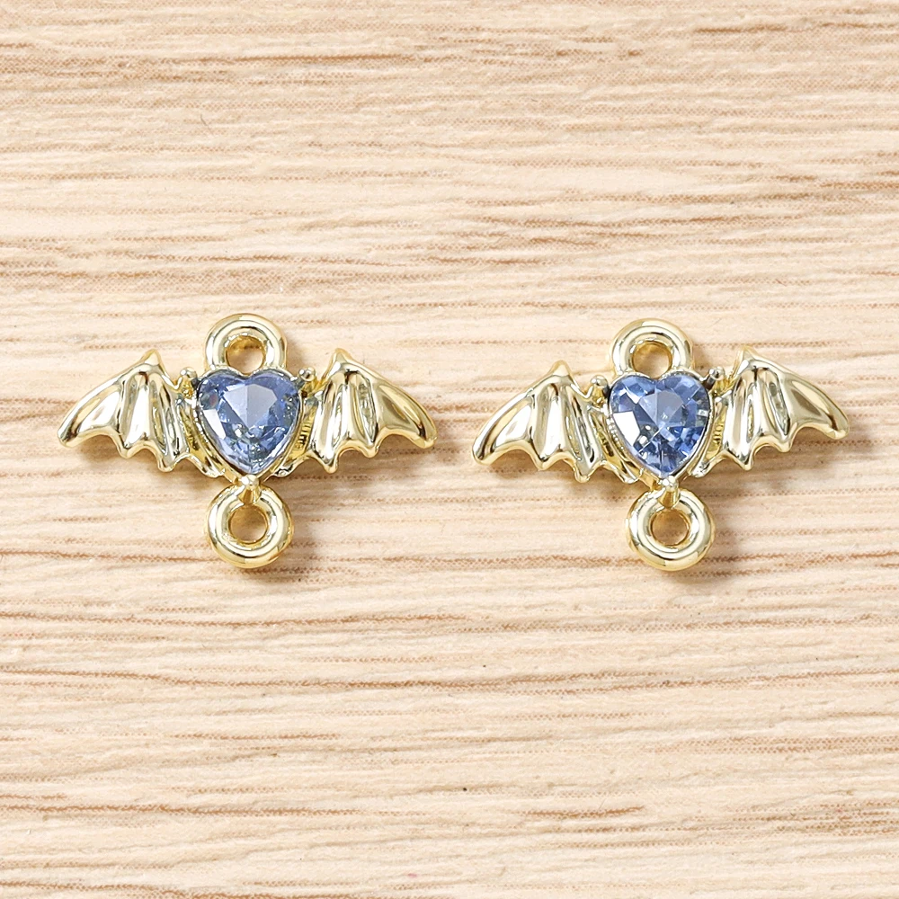 5 Stück 15 x 11 mm niedliche bunte Kristall-Metall-Herzflügel-Anhänger-Verbinder für die Schmuckherstellung, Halsketten, Armbänder, DIY-Bastelbedarf – Detail 6