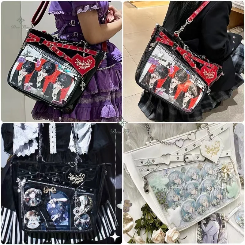 Y2k Aesthetic Underarm Ita Bag Streetwear Girl Transparent Shoulder Bag Heart Shape Chic Chain Handbag DIY Display Crossbody Bag