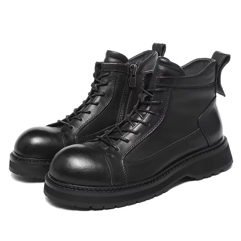 New British Fashion Cowhide Chelsea Boots Men's Hiking Shoes Comfortable Casual Motorcycle Work Boots Male Outdoor Ankle Boots