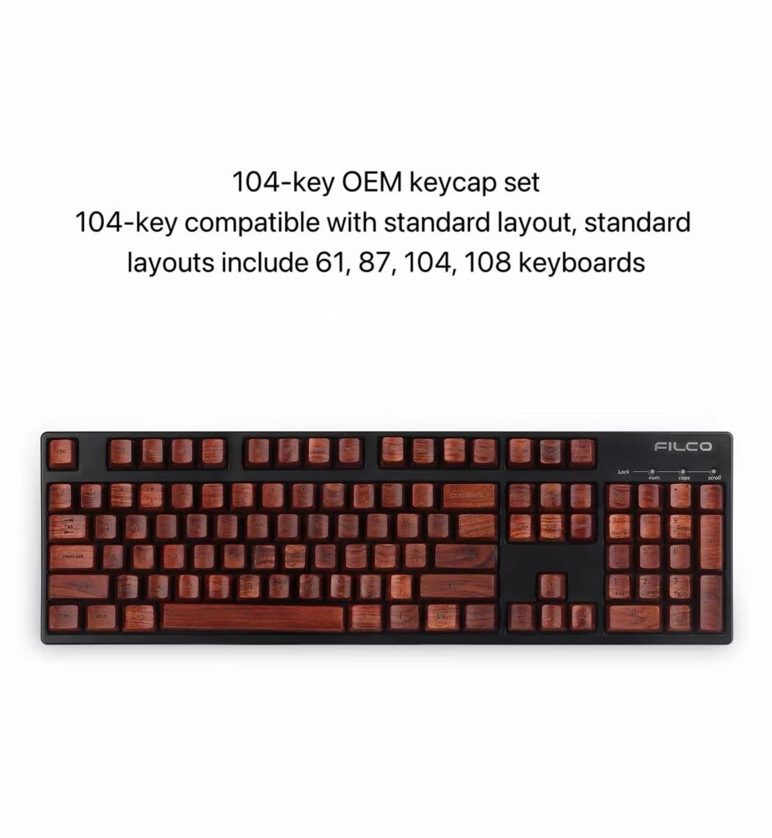 Solid wood full set, walnut and rosewood, custom engraved personalized keycaps OEM height.