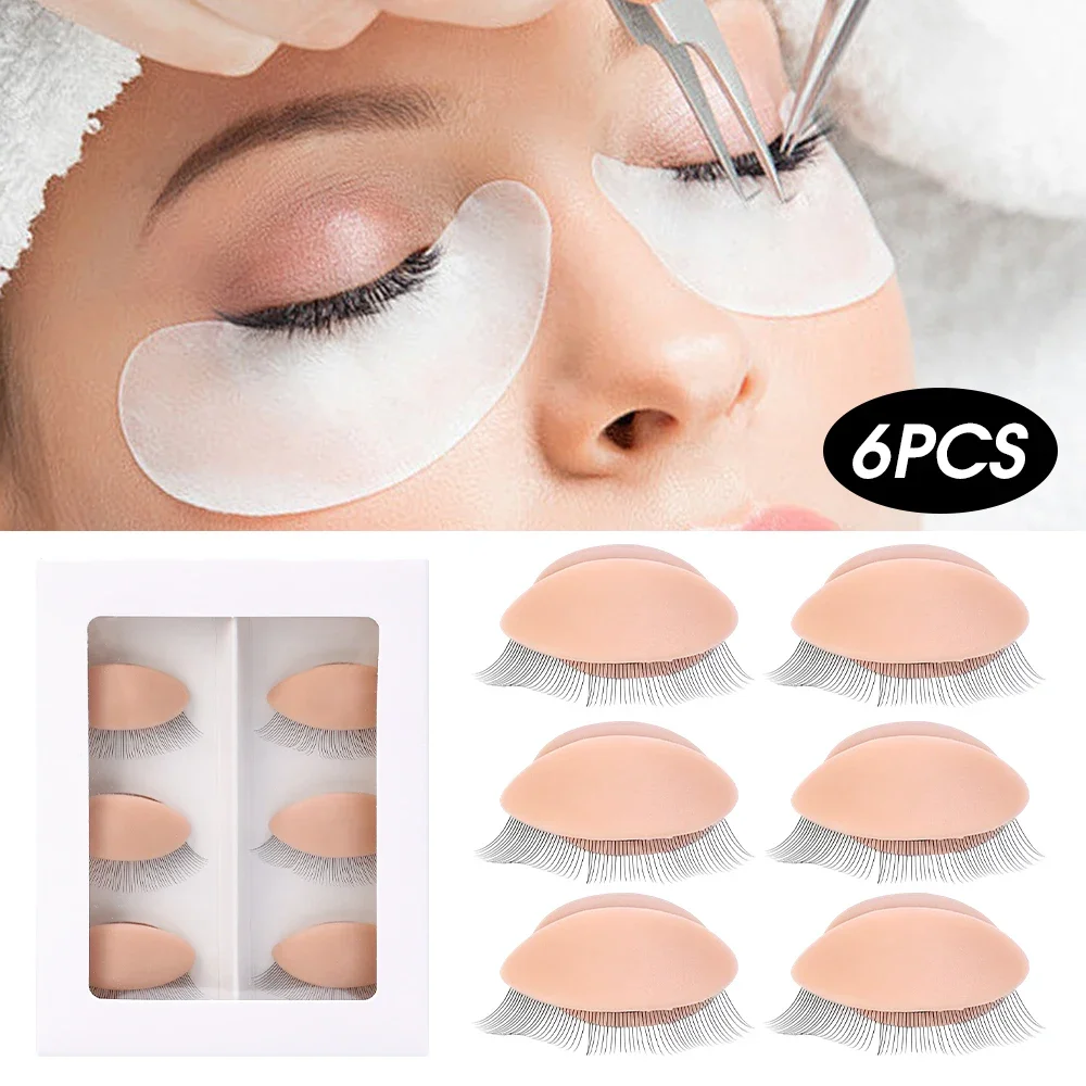 3Pairs/Set Replacement Fake Eyelash Extension Practice Model Eyes Silicone Realistic Skin and Hair Removable Eyelids Makeup Tool