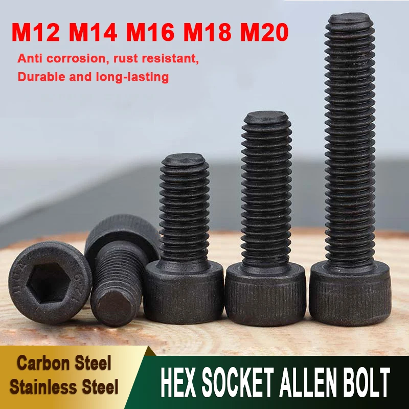 1Pcs M12 M14 M16 M18 M20 Stainless Steel Hexagon Hex Socket Head Cap Bolt Screw 12.9  High Strength Hexagon Screw Length=3-100mm