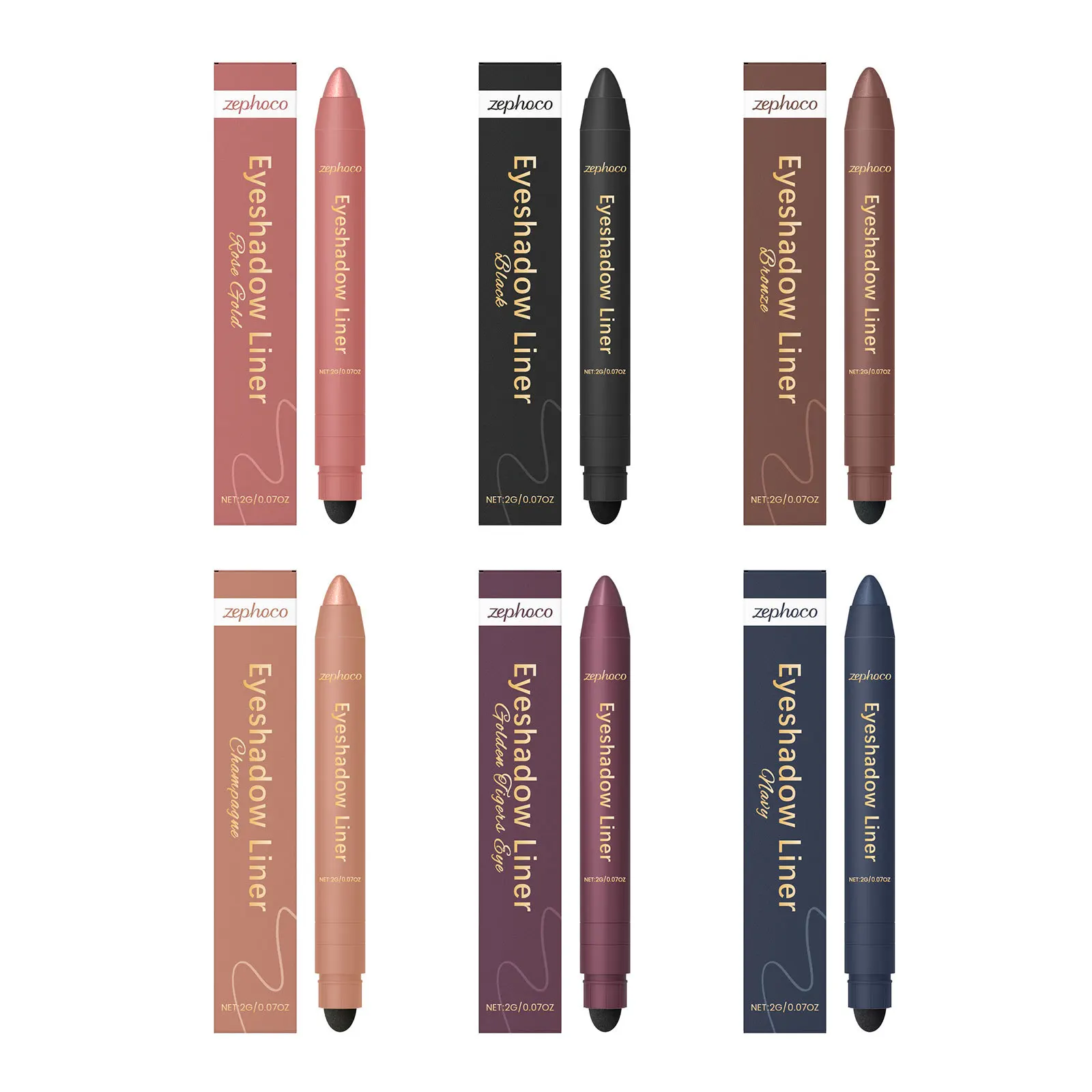 Zephooco delineador de olhos, 6 cores, à prova d'água, à prova de suor, dois em um, sombra de olhos, longa duração, suave, brilhante, maquiagem de olhos 2g