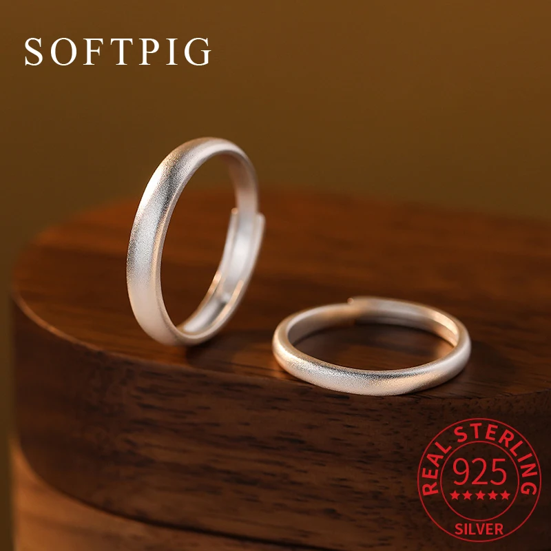 SOFTPIG Real 925 Sterling Silver Official-website Frosted Adjustable Rings for Men Classic Fine Jewelry Minimalist Accessories