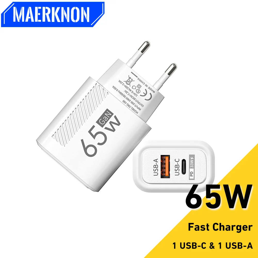 65W USB C Charger Fast Charging Mobile Phone Adapter GaN PD Type C Wall Fast Charger QC 3.0 For iPhone 14 Samsung Xiaomi Huawei