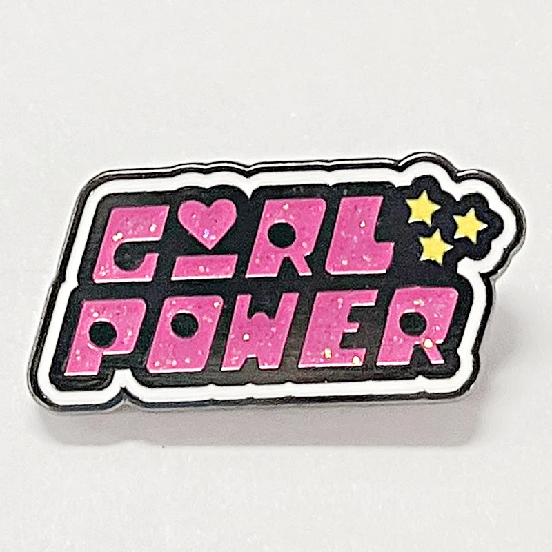 Эмалированная булавка с блестками Girl Power, металлический значок, броши, ювелирные изделия, аксессуары для рюкзака Grl Pwr, феминистский подарок для женщин