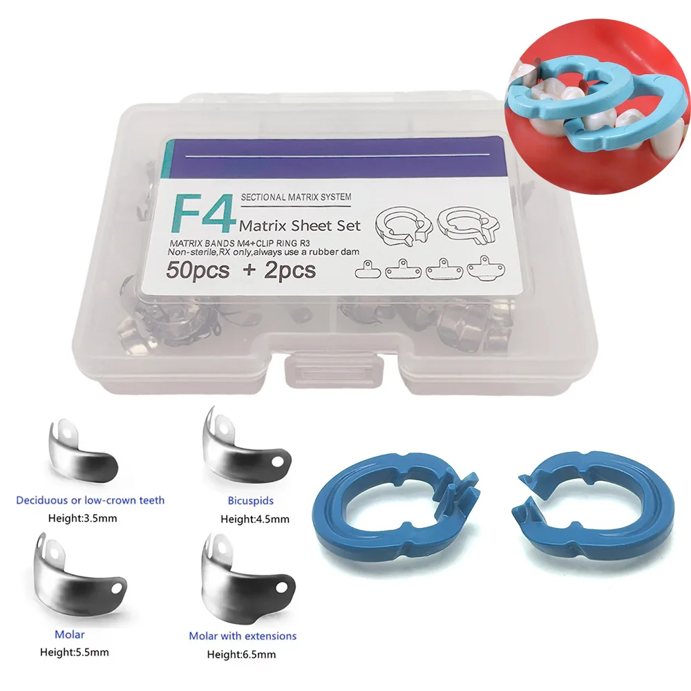 

Dental Sectional Matrix Band Kit with Contoured Metal Matrices and Resin Clamping Rings for Restorative Composite Fillings Tools