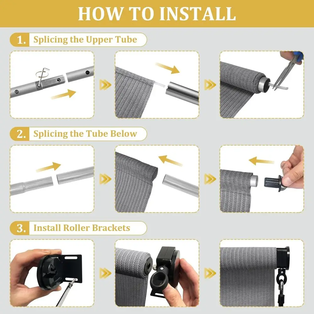 ظلال دوارة خارجية لاسلكية باللون الرمادي، عرض 6 أقدام × ارتفاع 8 أقدام، تصميم مقسم للفناء والشرفة والمراقبة