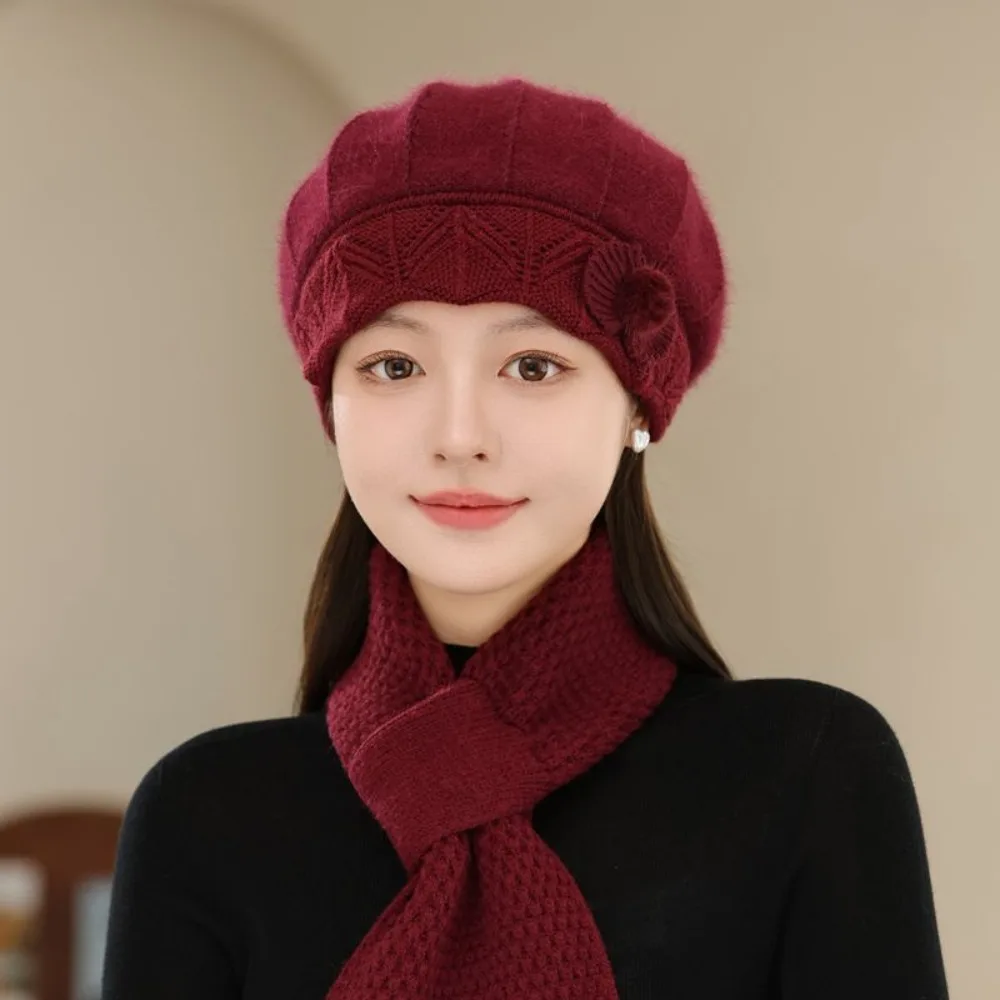 

New Thicken Mom Hat Scarf Windproof Rabbit Fur Warm Hat Scarf Coldproof Knitted Hats Cold-Weather
