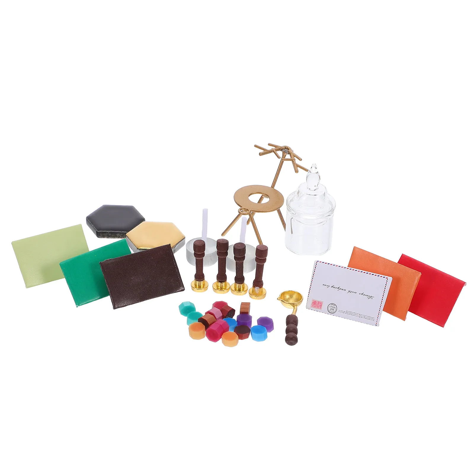 1Set Miniature Wax Seal Stamp Set Christmas Theme Simulation Sealing Wax Warmer DIY Craft Dollhouse Decoration Accessories
