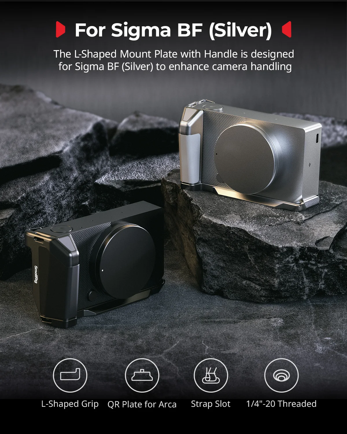 SmallRig BF 카메라 케이지 시그마 BF 블랙/슬리버용 핸들이 있는 L자형 마운트 플레이트, Arca-Swiss 퀵 릴리스 플레이트가 있는 엄지 그립