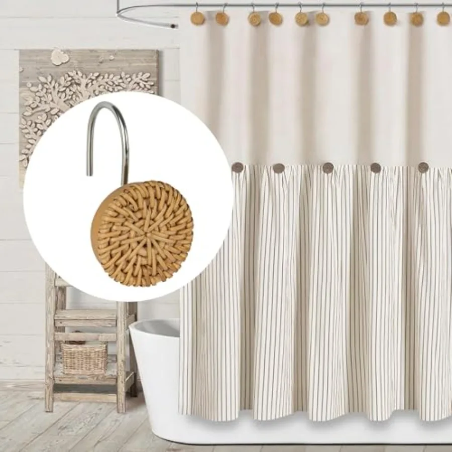 Hanrafted الروطان دش الستار السنانير Rtic بوهو حلقات الحمام الزخرفية مزرعة الحمام ديكور 12 حزمة #4