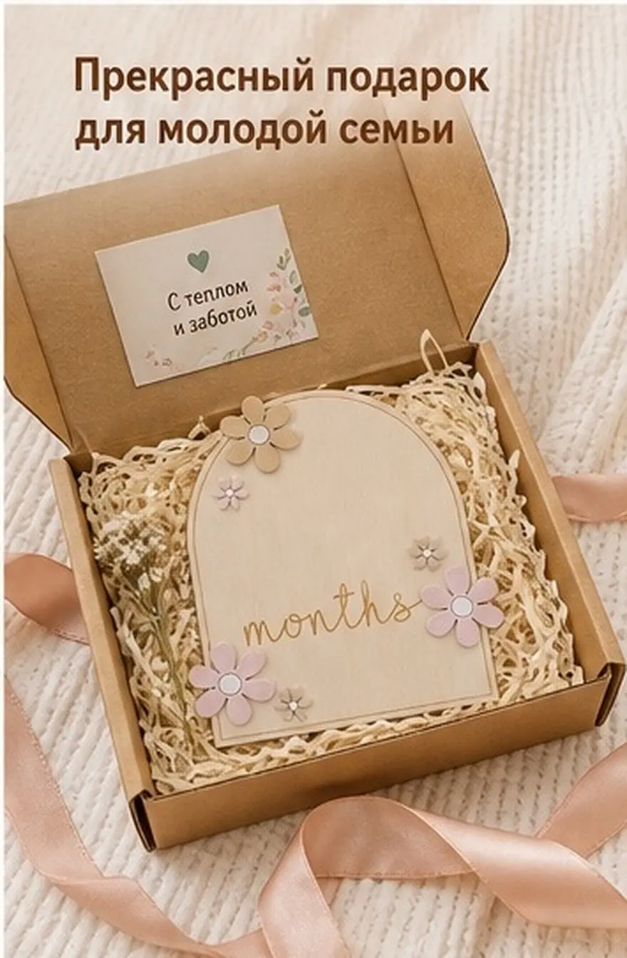 1Set Flower Wooden Newborn Month Cards Double Sided Baby Monthly Milestone Signs for Growth Tracking Social Sharing Wooden Baby