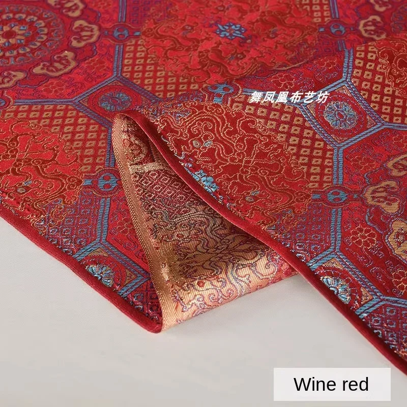 Brocade Jacquard Fabric Wine Red Crisp Jacket Hanfu Apparel Sewing Fabric Wholesale Cloth Meters Diy Material