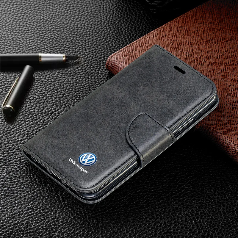 Car VW Logo Leather Phone Clamshell Case Protective Cover For iPhone 15 Pro 11 12 Mini 13 14 Pro 15 Pro Max 7 8 Plus XR XS MAX